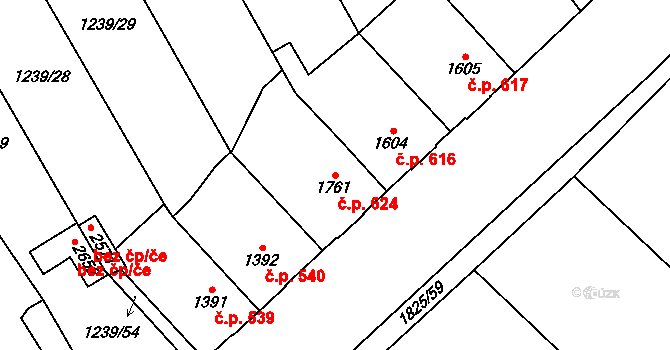 Kukleny 624, Hradec Králové na parcele st. 1761 v KÚ Kukleny, Katastrální mapa