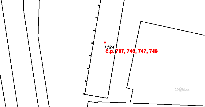 Slezské Předměstí 746,747,748,787, Hradec Králové na parcele st. 1184 v KÚ Slezské Předměstí, Katastrální mapa