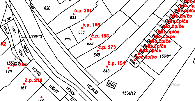 Zbýšov 273 na parcele st. 640 v KÚ Zbýšov u Oslavan, Katastrální mapa