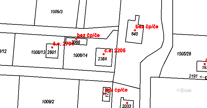 Litice 2205, Plzeň na parcele st. 2364 v KÚ Valcha, Katastrální mapa