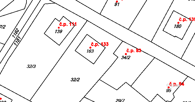 Nučice 133 na parcele st. 163 v KÚ Nučice, Katastrální mapa