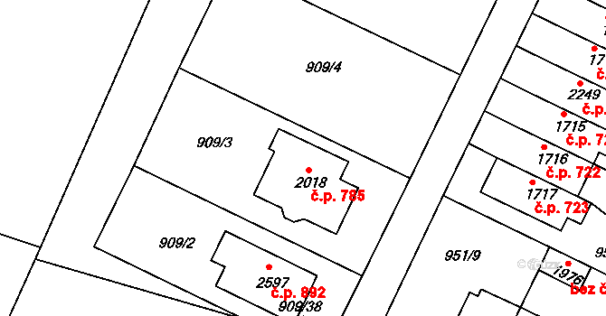 Chlumec nad Cidlinou IV 785, Chlumec nad Cidlinou na parcele st. 2018 v KÚ Chlumec nad Cidlinou, Katastrální mapa
