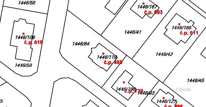Troubsko 498 na parcele st. 1446/119 v KÚ Troubsko, Katastrální mapa
