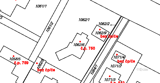 Bystřice nad Pernštejnem 750 na parcele st. 1062/6 v KÚ Bystřice nad Pernštejnem, Katastrální mapa