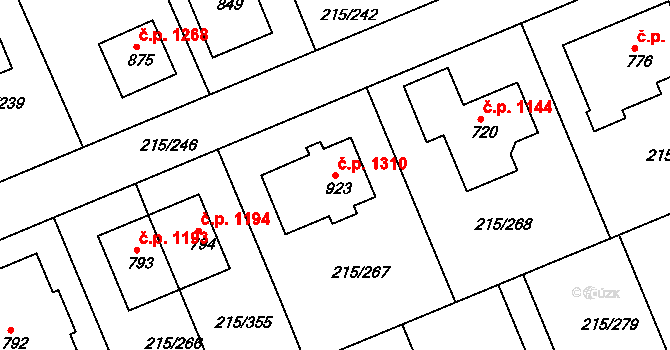 Rudná 1310 na parcele st. 923 v KÚ Hořelice, Katastrální mapa