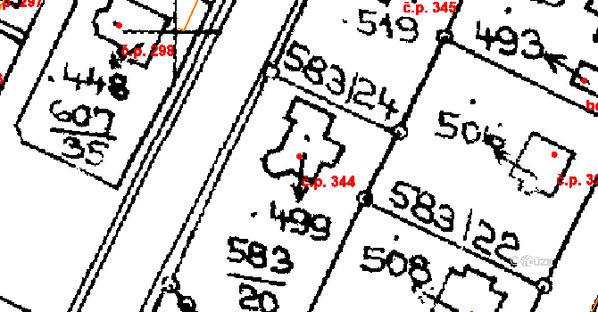 Horní Ředice 344 na parcele st. 499 v KÚ Horní Ředice, Katastrální mapa