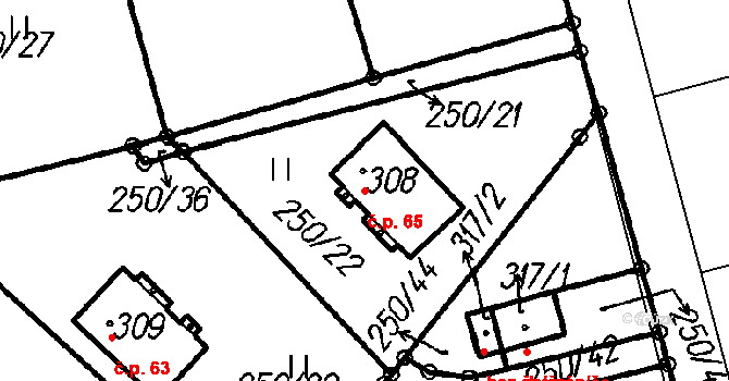 Borová Lada 65 na parcele st. 308 v KÚ Borová Lada, Katastrální mapa