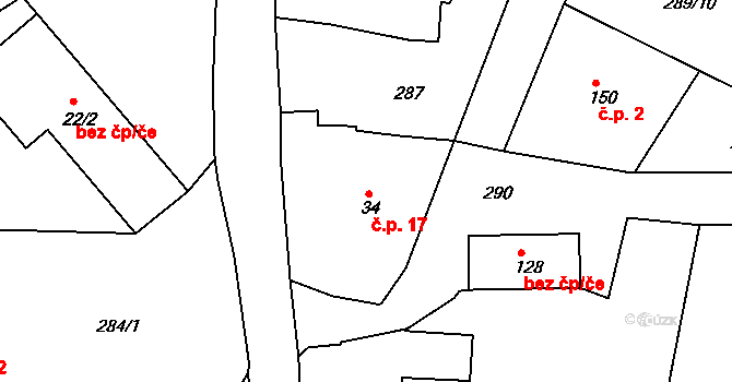 Paseky 17 na parcele st. 34 v KÚ Paseky u Písku, Katastrální mapa