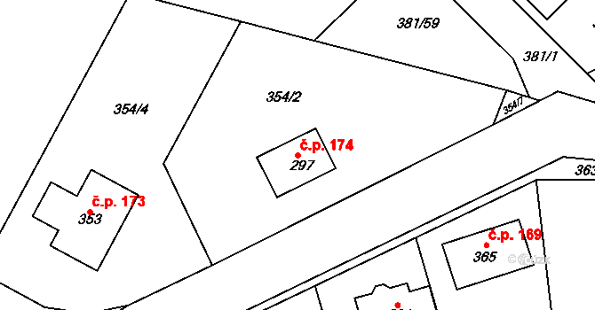Jabkenice 174 na parcele st. 297 v KÚ Jabkenice, Katastrální mapa