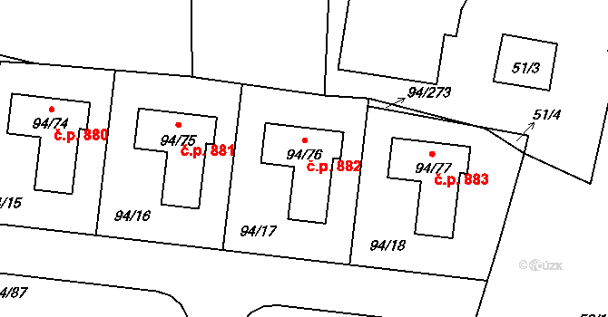 Slivenec 882, Praha na parcele st. 94/76 v KÚ Slivenec, Katastrální mapa