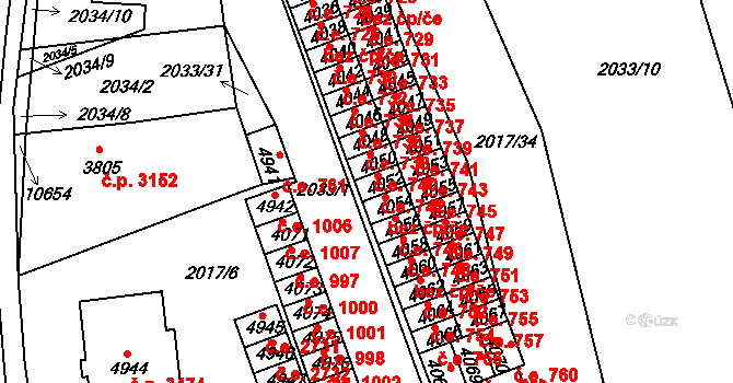 Hodonín 742 na parcele st. 4052 v KÚ Hodonín, Katastrální mapa