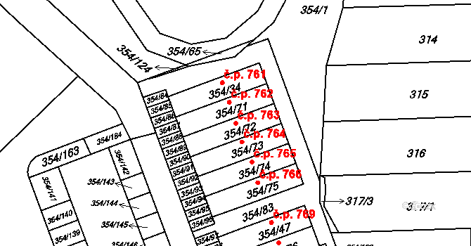 Hrádek nad Nisou 763 na parcele st. 354/72 v KÚ Hrádek nad Nisou, Katastrální mapa