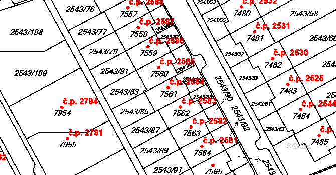 Cheb 2584 na parcele st. 7561 v KÚ Cheb, Katastrální mapa