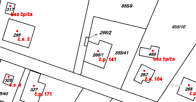 Pecerady 141, Týnec nad Sázavou na parcele st. 266/1 v KÚ Pecerady, Katastrální mapa