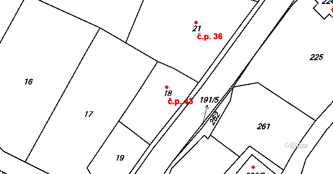 Velíková 43, Zlín na parcele st. 18 v KÚ Velíková, Katastrální mapa