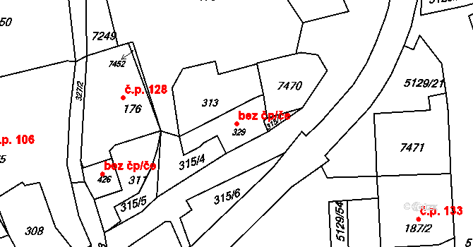 Pocinovice 45245088 na parcele st. 329 v KÚ Pocinovice, Katastrální mapa