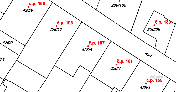 Bobrovníky 157, Hlučín na parcele st. 426/8 v KÚ Bobrovníky, Katastrální mapa