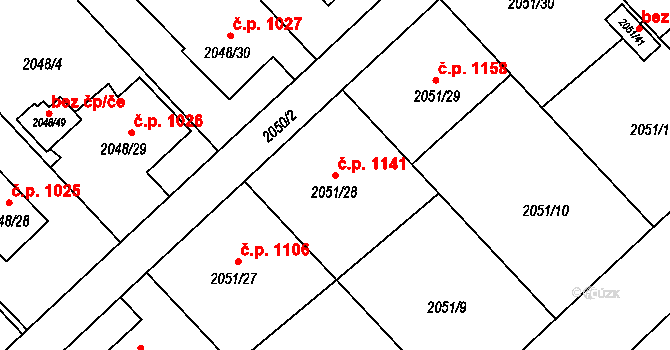 Hlučín 1141 na parcele st. 2051/28 v KÚ Hlučín, Katastrální mapa