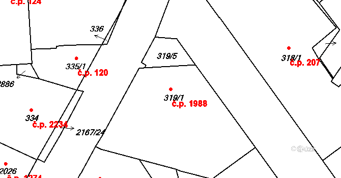 Budějovické Předměstí 1988, Písek na parcele st. 319/1 v KÚ Písek, Katastrální mapa