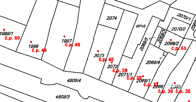 Pražské Předměstí 40, Vysoké Mýto na parcele st. 2073 v KÚ Vysoké Mýto, Katastrální mapa