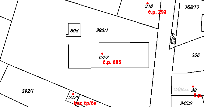Neratovice 665 na parcele st. 1222 v KÚ Neratovice, Katastrální mapa
