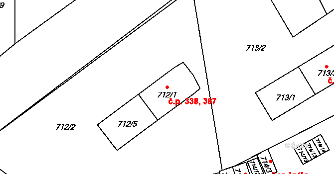 Zbůch 338,387 na parcele st. 712/1 v KÚ Zbůch, Katastrální mapa