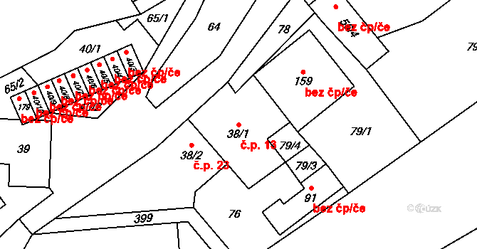 Hoštejn 13 na parcele st. 38/1 v KÚ Hoštejn, Katastrální mapa