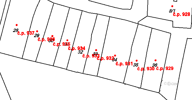 Mohelnice 932 na parcele st. 33 v KÚ Mohelnice, Katastrální mapa