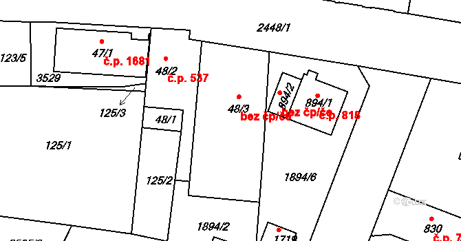 Humpolec 406 na parcele st. 48/3 v KÚ Humpolec, Katastrální mapa