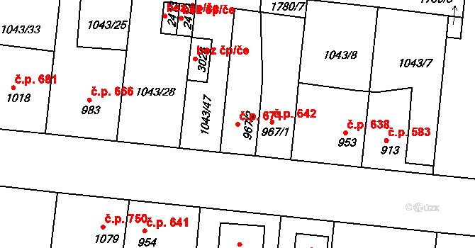 Vodňany II 671, Vodňany na parcele st. 967/2 v KÚ Vodňany, Katastrální mapa