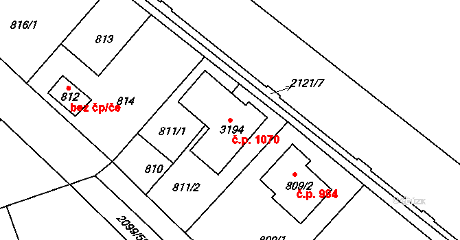 Lužice 1070 na parcele st. 3194 v KÚ Lužice u Hodonína, Katastrální mapa