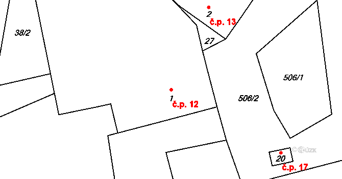 Šachotín 12, Šlapanov na parcele st. 1 v KÚ Šachotín, Katastrální mapa