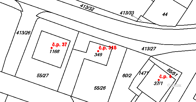 Ždírec nad Doubravou 315 na parcele st. 349/1 v KÚ Ždírec nad Doubravou, Katastrální mapa