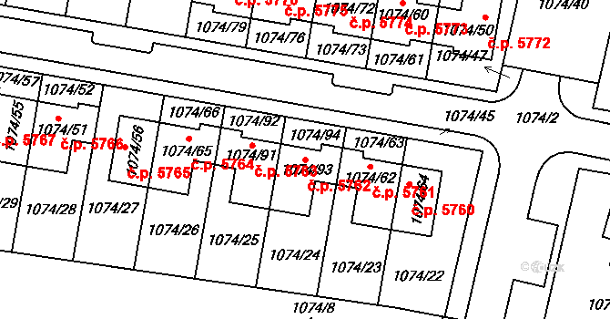 Jihlava 5762 na parcele st. 1074/93 v KÚ Jihlava, Katastrální mapa