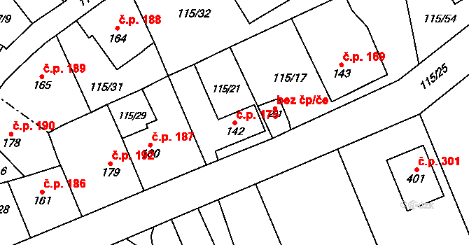 Dolní Radechová 175 na parcele st. 142 v KÚ Dolní Radechová, Katastrální mapa
