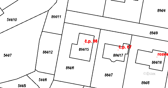 Černý Dub 66, Homole na parcele st. 864/15 v KÚ Homole, Katastrální mapa