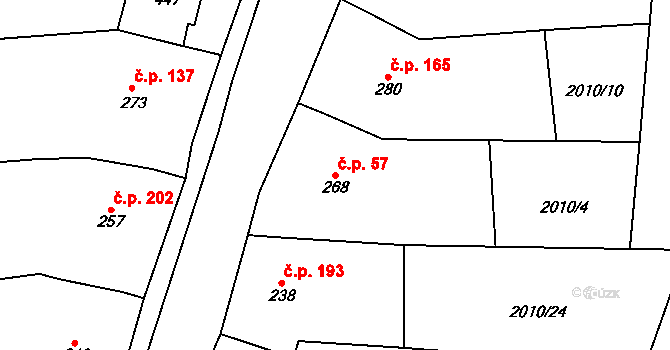 Morkůvky 57 na parcele st. 268 v KÚ Morkůvky, Katastrální mapa