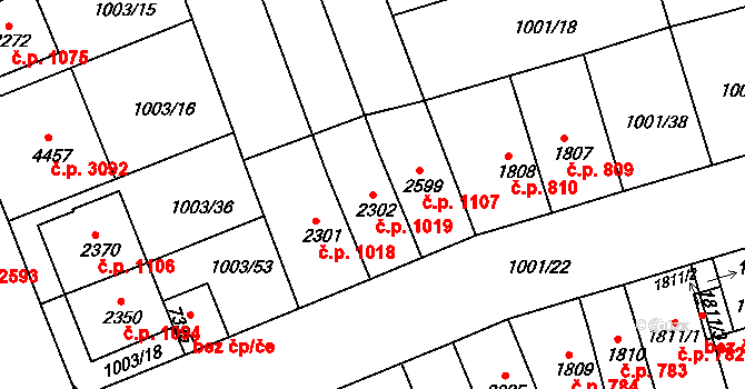 Kroměříž 1019 na parcele st. 2302 v KÚ Kroměříž, Katastrální mapa