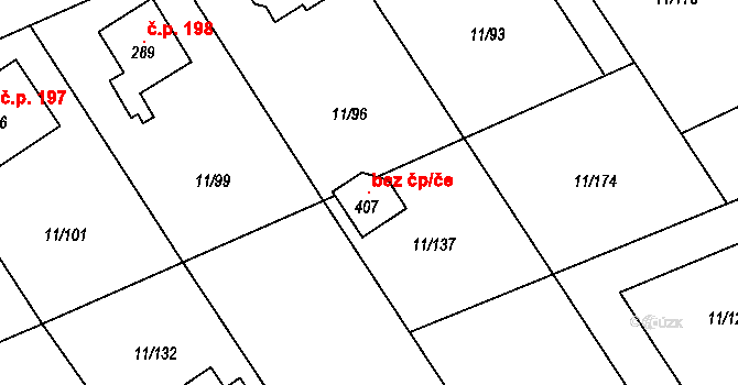Benešov 106819089 na parcele st. 407 v KÚ Benešov u Boskovic, Katastrální mapa