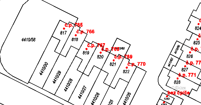 Hrušovany nad Jevišovkou 768 na parcele st. 820 v KÚ Hrušovany nad Jevišovkou, Katastrální mapa