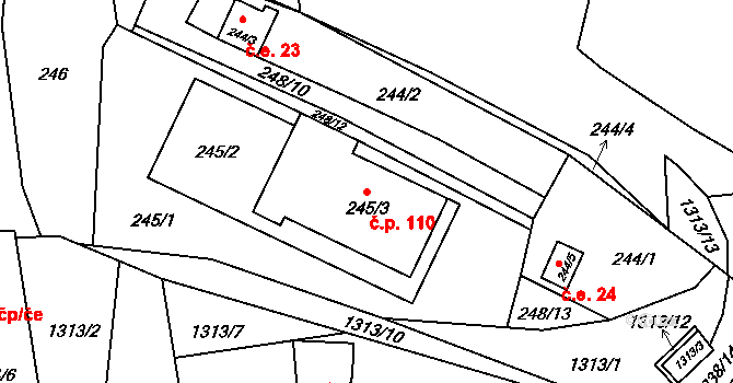 Tasovice 110 na parcele st. 245/3 v KÚ Tasovice nad Dyjí, Katastrální mapa