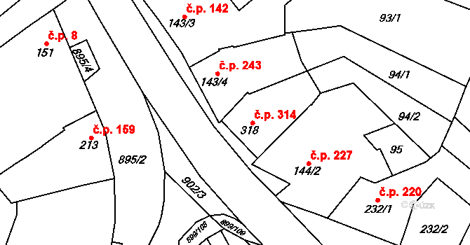 Kokory 314 na parcele st. 318 v KÚ Kokory, Katastrální mapa