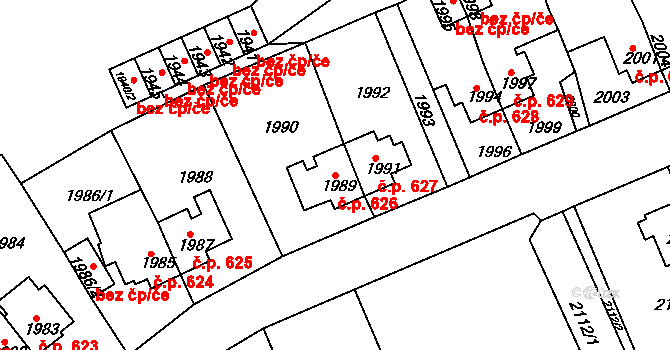 Zruč nad Sázavou 626 na parcele st. 1989 v KÚ Zruč nad Sázavou, Katastrální mapa