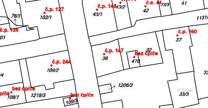 Horní Blatná 147 na parcele st. 36 v KÚ Horní Blatná, Katastrální mapa