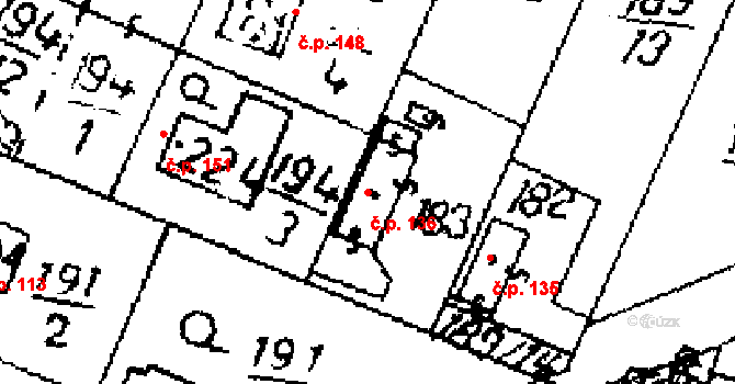 Seletice 136 na parcele st. 183 v KÚ Seletice, Katastrální mapa
