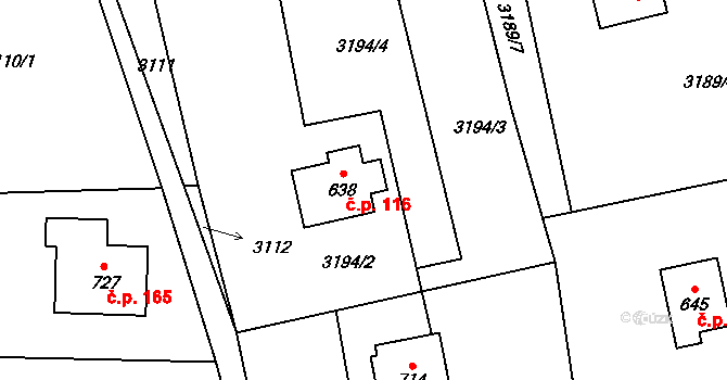 Koberovy 116 na parcele st. 638 v KÚ Koberovy, Katastrální mapa