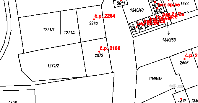 Jablonec nad Nisou 2180 na parcele st. 2072 v KÚ Jablonec nad Nisou, Katastrální mapa