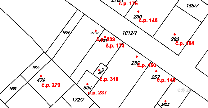Humny 173, Pchery na parcele st. 396/1 v KÚ Pchery, Katastrální mapa