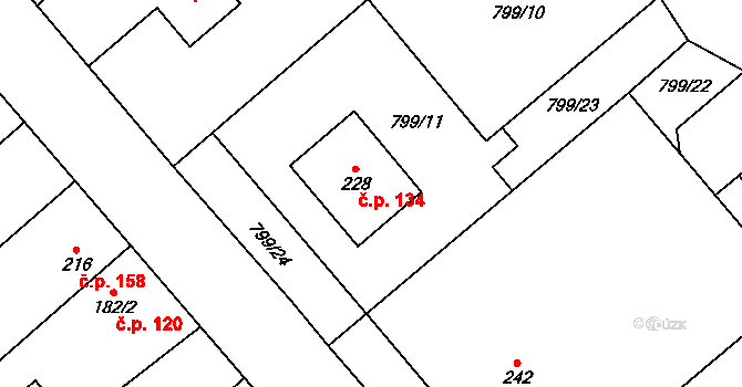 Rychtářov 134, Vyškov na parcele st. 228 v KÚ Rychtářov, Katastrální mapa
