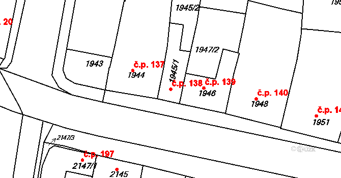 Slavkov u Brna 138 na parcele st. 1945/1 v KÚ Slavkov u Brna, Katastrální mapa